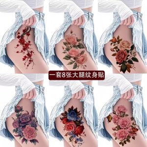8张彩色纹身贴纸女 防水持久大腿花臂高级性感私密遮疤花朵图案