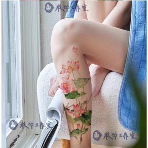 枝爷原创水芙蓉纹身贴纸荷花莲花古风小清新大花臂