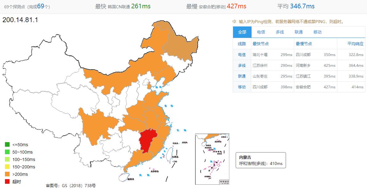 infofractal南美VPS Ping全国测试