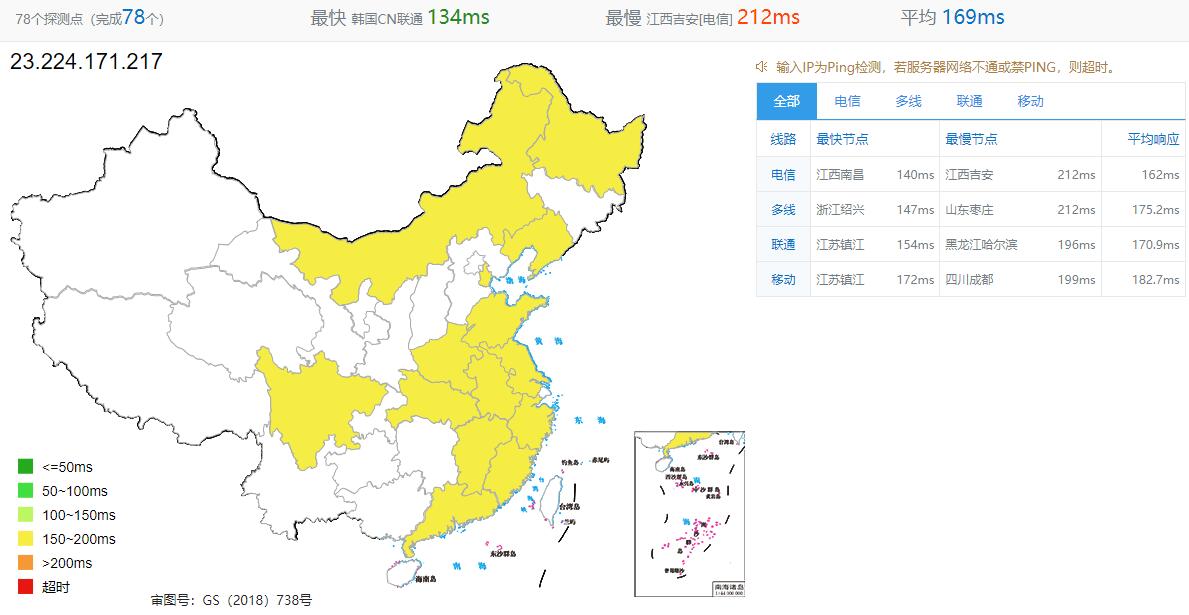 41云美国VPS全国Ping测试