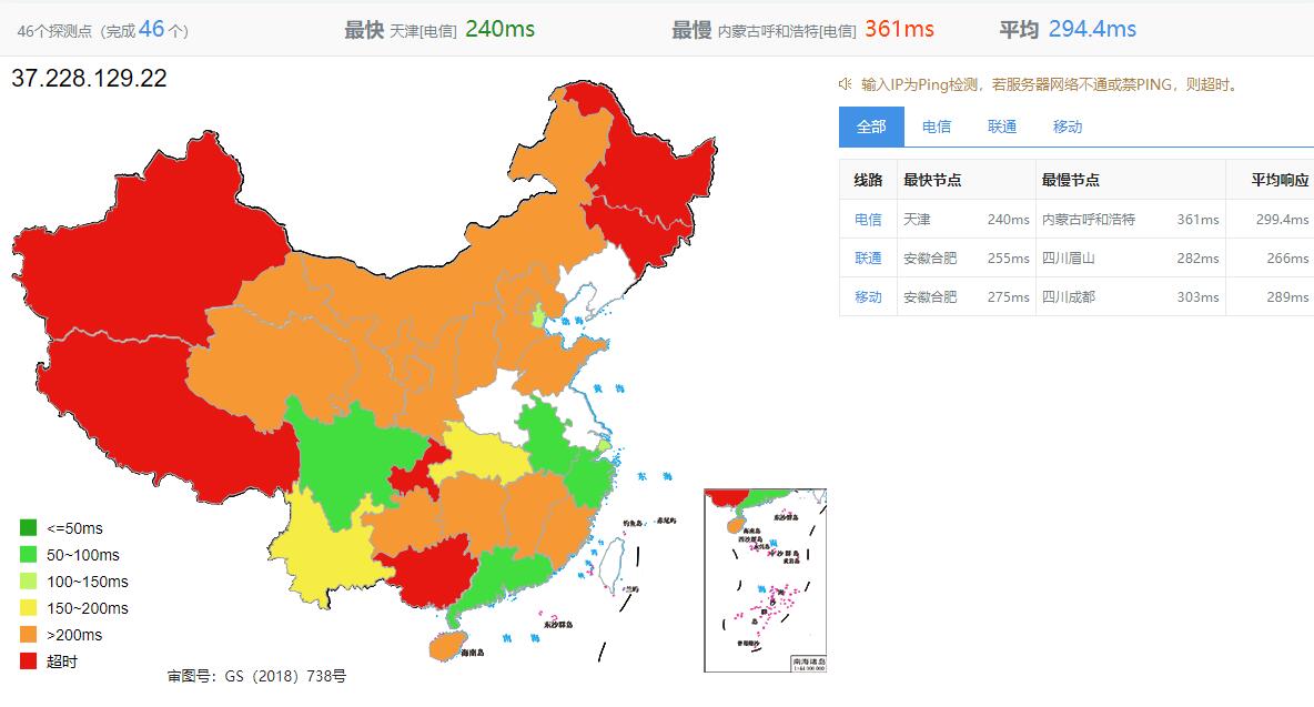FlokiNET芬兰VPS测评 - 全国三网Ping延迟测试