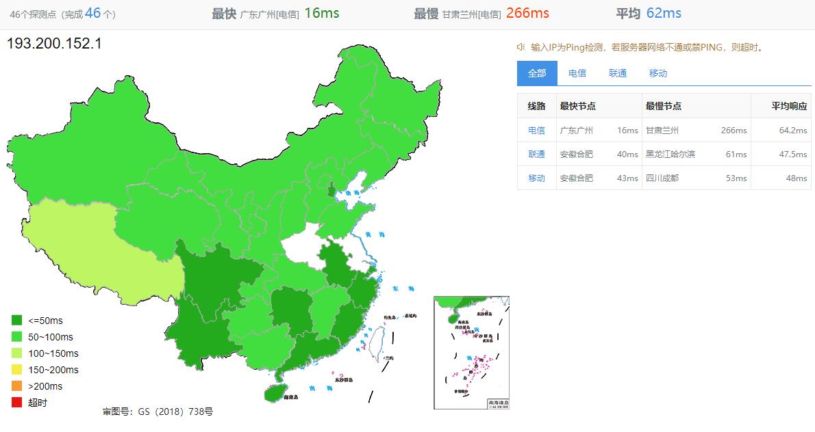 傲游主机香港高防VPS测评 - 全国三网Ping平均延迟测试