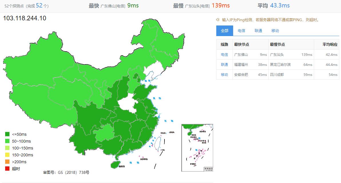 Juhost香港VPS测评 - 全国三网延迟测试