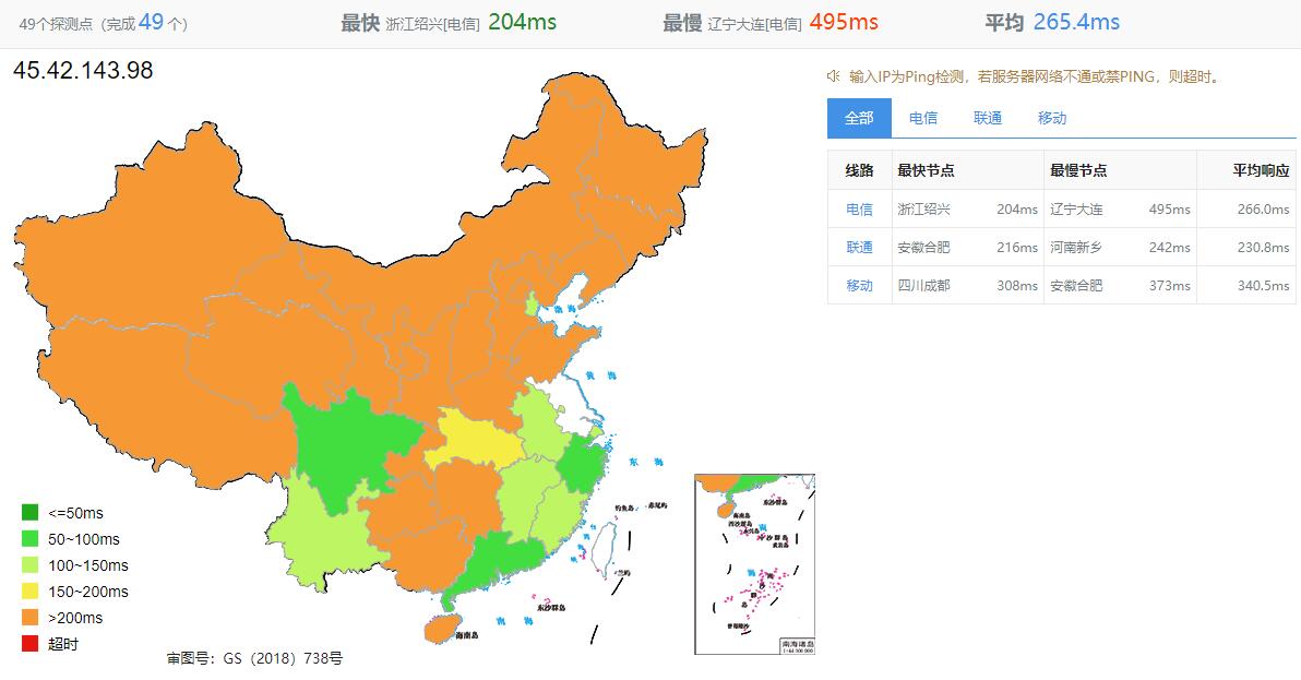 SolaDrive新加坡VPS测评 - 全国三网Ping延迟测试